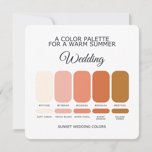 Farbpalette-Karte für Sonnenuntergangs-Hochzeit Einladung (Vorderseite)