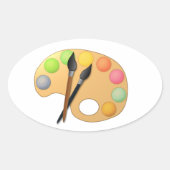 Farbpalette mit zwei Pinseln Ovaler Aufkleber (Vorderseite)