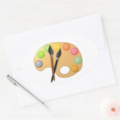 Farbpalette mit zwei Pinseln Ovaler Aufkleber (Umschlag)