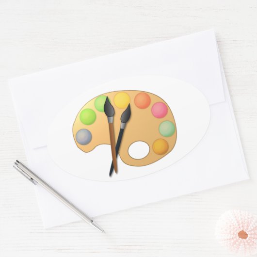 Farbpalette mit zwei Pinseln Ovaler Aufkleber (Umschlag)