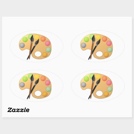 Farbpalette mit zwei Pinseln Ovaler Aufkleber (Blatt)