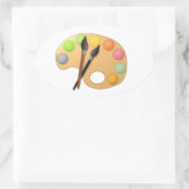 Farbpalette mit zwei Pinseln Ovaler Aufkleber (Tasche)