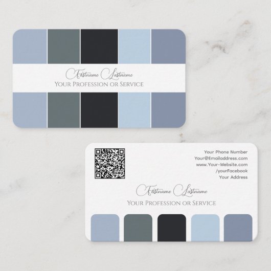 Farbpalette QR-Code-Kalligrafie in Blau-Grautönen Visitenkarte (Vorne/Hinten)