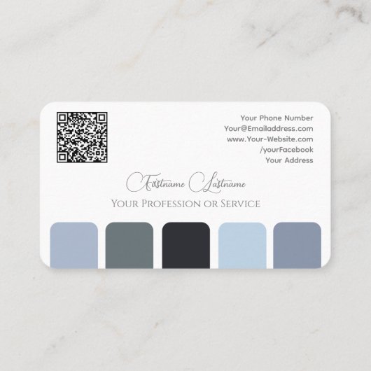 Farbpalette QR-Code-Kalligrafie in Blau-Grautönen Visitenkarte (Rückseite)
