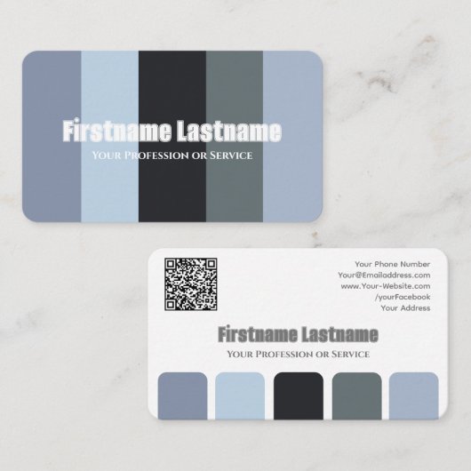 Farbpalette QR-Code-Kalligrafie in Blau-Grautönen Visitenkarte (Vorne/Hinten)