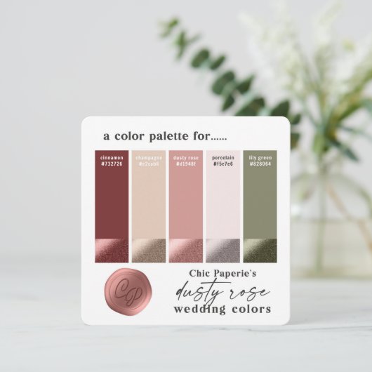 Farbpalette Rose Wine & Blush Wedding Einladung (Stehend Vorderseite)