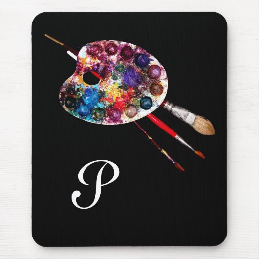FARBPALETTE, Schwarzes Monogramm Mousepad (Vorne)