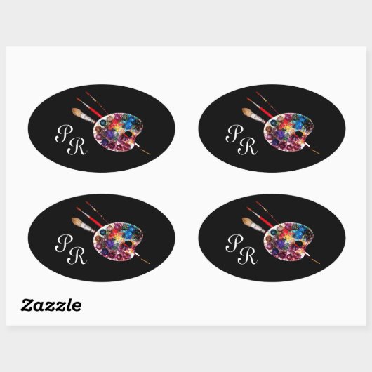 FARBPALETTE, Schwarzes Monogramm Ovaler Aufkleber (Blatt)