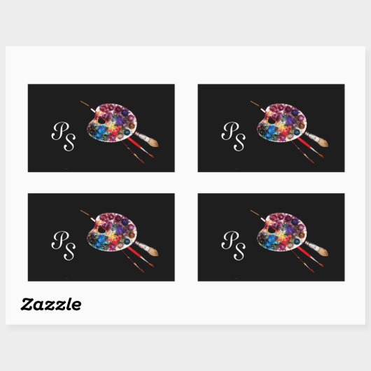 FARBPALETTE, Schwarzes Monogramm Rechteckiger Aufkleber (Blatt)