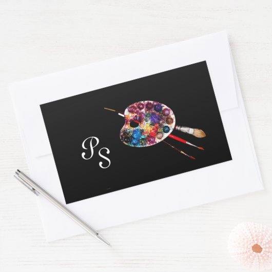 FARBPALETTE, Schwarzes Monogramm Rechteckiger Aufkleber (Umschlag)