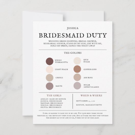 Farbpalette Sie werden mein Bridesmaid-Vorschlag s Ankündigung (Rückseite)
