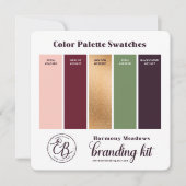Farbpalette Swatch Card Burgund Pink & Gold Einladung (Vorderseite)