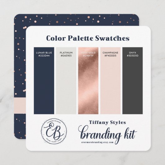Farbpalette Swatch Card für Navy Blue & Rosen Gold Einladung (Vorne/Hinten)