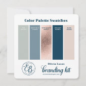 Farbpalette Swatch Card in Blau und Rose Einladung (Vorderseite)