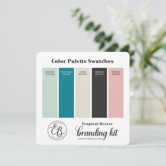 Farbpalette Swatch Card mit aquamariner Minze Grün Einladung (Stehend Vorderseite)