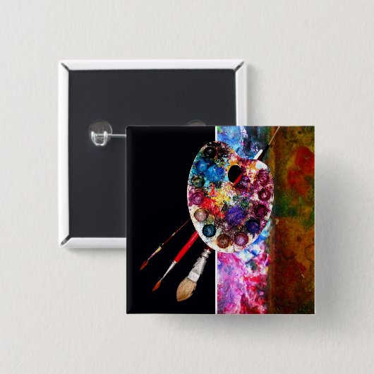 FARBPALETTE UND BRUSCHEN , Maler, Künstler Button (Vorne & Hinten)