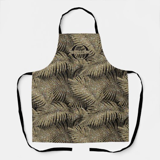 Farbpalm-Blätter Muster Gold mit Logo-ID831 Schürze (Vorderseite)