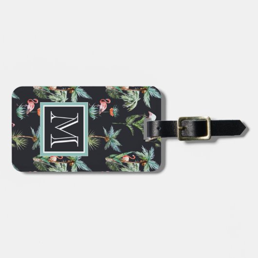 Farbpalmenmuster| Monogramm Gepäckanhänger (Vorderseite horizontal)