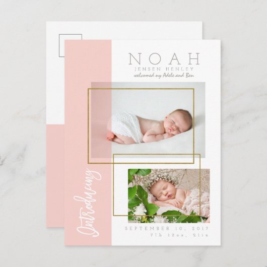 FARBPANELS - GEBURTSANKÜNDIGUNG ANKÜNDIGUNGSPOSTKARTE (Vorne/Hinten)