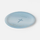 Farbpapier für Kommunion Cross Blue Pappteller (Schrägansicht)