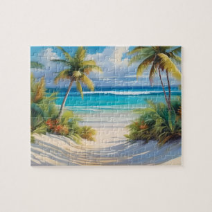 Farbparadies der Tropen mit Meer und Palmen Puzzle
