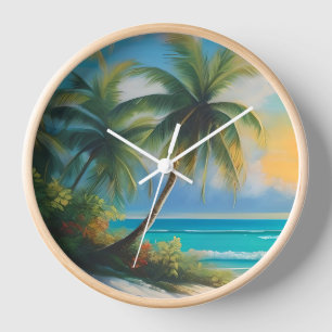 Farbparadies der Tropen mit Meer und Palmen Uhr