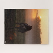 Farbpferd Stehend in Nebel bei Sonnenaufgang Puzzle (Horizontal)