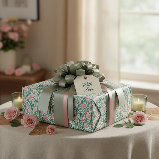Farbpfirsich und Blumenmuster Geschenkpapier
