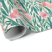 Farbpfirsich und Blumenmuster Geschenkpapier (Rolleneckpunkt)