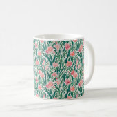 Farbpfirsich und grünes Blumenmuster Monogramm Kaffeetasse (VorderseiteRechts)