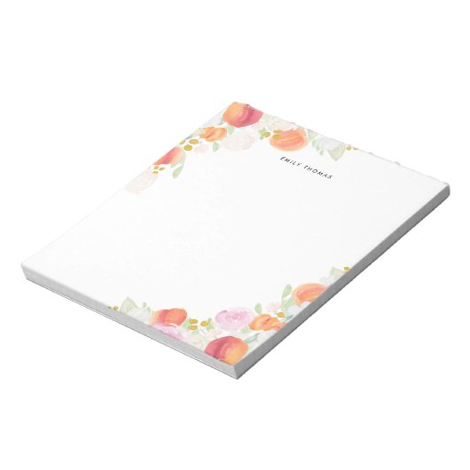 Farbpfirsiche floraler Personalisierter Notepad Notizblock (Rotiert)