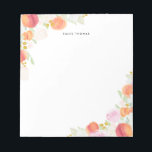 Farbpfirsiche floraler Personalisierter Notepad Notizblock<br><div class="desc">Maßgeschneidertes Notizbuch mit Aquarellbildern von Pfirsichen,  Pfannenbäumen,  Eukalyptus und anderen Blüten- und Blattakzenten. Das wird ein perfekter weiblicher Akzent für Ihr Büro sein.</div>