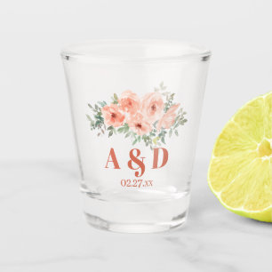 Farbpfirsichfarben-Monogramm Schnapsglas