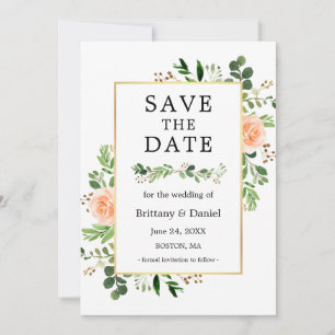 Farbpfirsichfarbene, florale Save the Date Karte