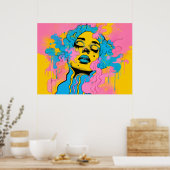 Farbportrait einer psychedelischen Frau Pop-Art Poster (Küche)