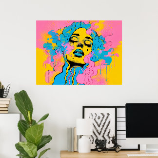 Farbportrait einer psychedelischen Frau Pop-Art Poster