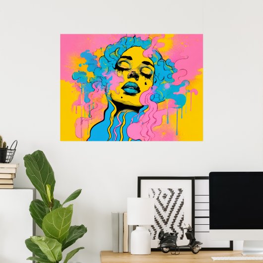Farbportrait einer psychedelischen Frau Pop-Art Poster (Heimbüro)