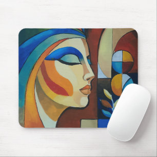 Farbporträt einer abstrakten kubistischen Frau auf Mousepad