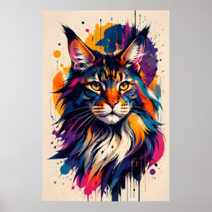 Farbporträt einer Maine-Coon-Katze im digitalen Ku Poster
