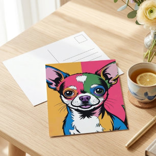 Farbporträt eines Chihuahua-Hundes in Pop-Art-Mani Postkarte