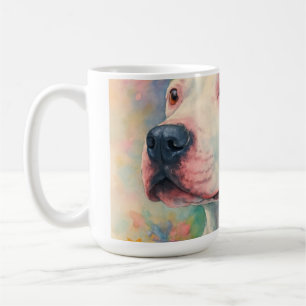 Farbporträt eines Pit Bulls mit Blumenmuster im Al Kaffeetasse
