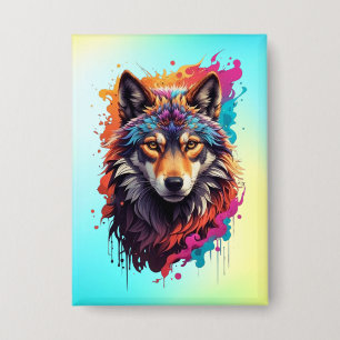 Farbporträt Wolf Abstract Animal Art-87694 Button