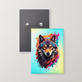 Farbporträt Wolf Abstract Animal Art-87694 Button (Vorderseite/Rückseite)
