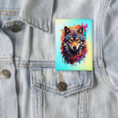 Farbporträt Wolf Abstract Animal Art-87694 Button (Insitu)