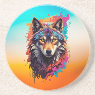 Farbporträt Wolf Abstract Animal Art-87694 Getränkeuntersetzer