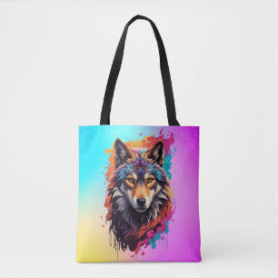 Farbporträt Wolf Abstract Animal Art-87694 Tasche