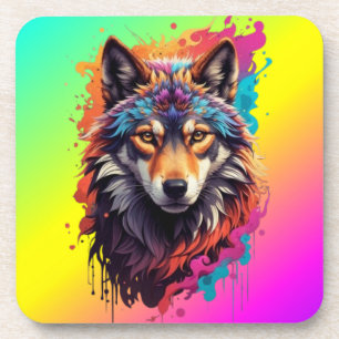 Farbporträt Wolf Abstractes Tier Kunst-87694 Getränkeuntersetzer