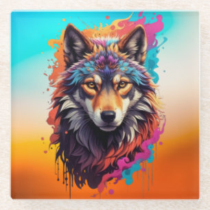 Farbporträt Wolf Abstractes Tier Kunst-87694 Glasuntersetzer