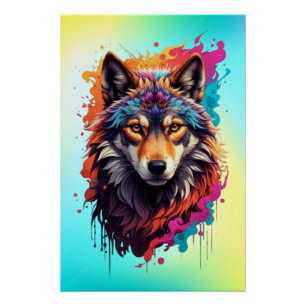 Farbporträt Wolf Abstractes Tier Kunst-87694 Poster