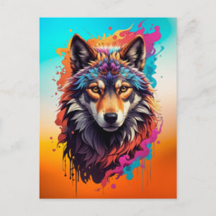 Farbporträt Wolf Abstractes Tier Kunst-87694 Postkarte